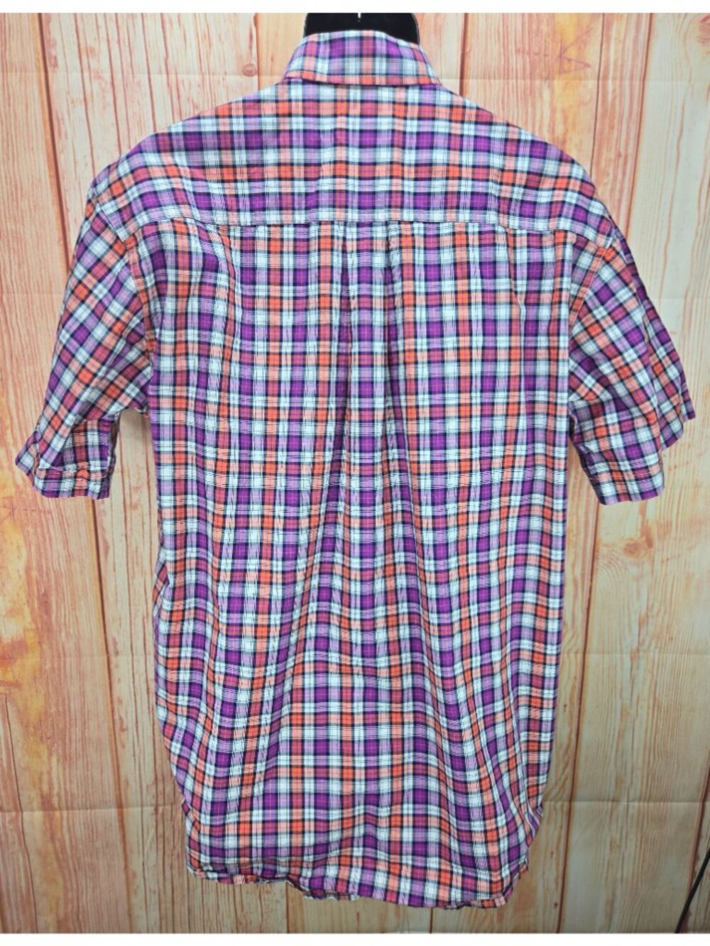 Cinch Mens Plaid Short Sleeve Shirt Medium Orange Purple Plaid - Picture 3 of 7